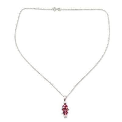 Ruby pendant necklace, 'Wealth of Love' - Artisan Crafted Ruby Necklace with Rhodium Plated Silver
