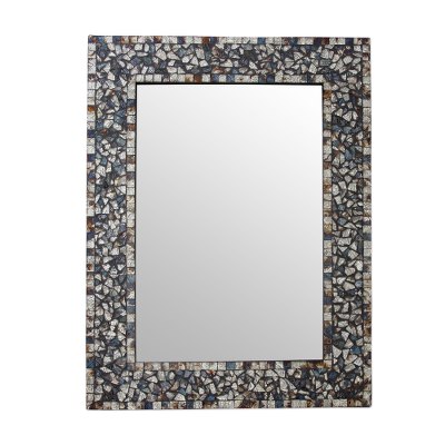 Glass mosaic wall mirror, 'Silver Twilight' - Silver Blue Brown Glass Mosaic Wall Mirror from India