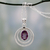 Amethyst pendant necklace, 'Twin Halo' - Modern Artisan Crafted Silver and Amethyst Pendant Necklace thumbail