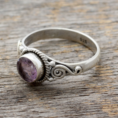 Amethyst cocktail ring, 'Assam Orchid' - Artisan Crafted Silver and Amethyst Ring from India