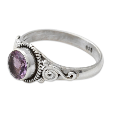 Amethyst cocktail ring, 'Assam Orchid' - Artisan Crafted Silver and Amethyst Ring from India