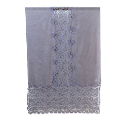 Wool blend shawl, 'Wisteria Lace' - Artisan Crafted Lacy Lavender Wool Blend Shawl
