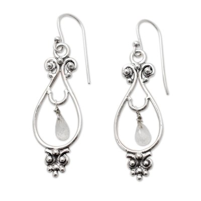 Rainbow moonstone dangle earrings, 'Classical Beauty' - Artisan Crafted Sterling Silver Rainbow Moonstone Earrings