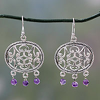 Amethyst dangle earrings, 'Mughal Visions' - Sterling Silver Earrings Crafted by Hand with Amethysts
