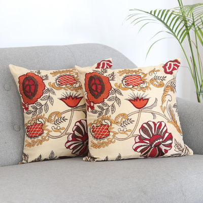 Embroidered cushion covers, Cheerful Garden (pair)