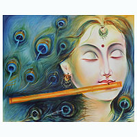 „Krishnas Liebhaber Radha“ – signiertes expressionistisches Indien-Porträt von Rhada