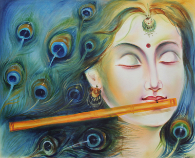 'Krishna's Lover Radha' - Signed Expressionistic India Portrait of Rhada