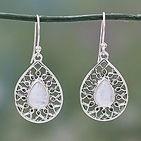 Rainbow moonstone dangle earrings, 'Magical Beauty' - Artisan Jewelry Sterling Silver Rainbow Moonstone Earrings
