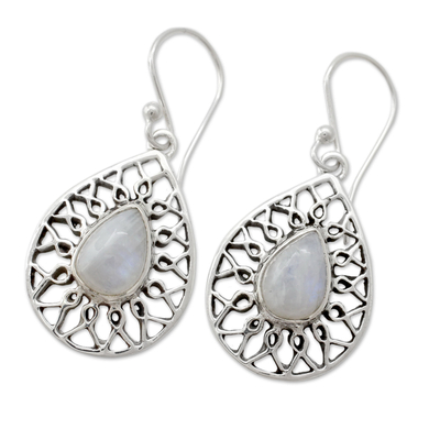Rainbow moonstone dangle earrings, 'Magical Beauty' - Artisan Jewelry Sterling Silver Rainbow Moonstone Earrings