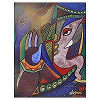 'Vinayak' - India Pintura cubista original de Vinayak
