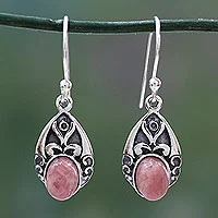 Agate dangle earrings, 'Agra Princess' - Antique Style Handcrafted Rosy Agate and Silver Earrings