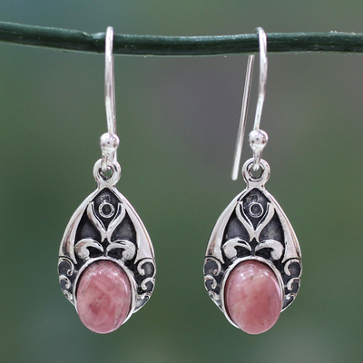 Agate dangle earrings, 'Agra Princess' - Antique Style Handcrafted Rosy Agate and Silver Earrings