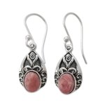 Agate dangle earrings, 'Agra Princess' - Antique Style Handcrafted Rosy Agate and Silver Earrings