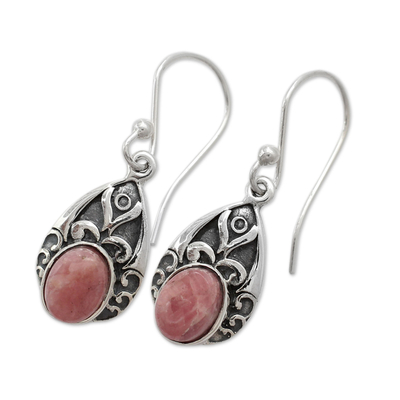 Agate dangle earrings, 'Agra Princess' - Antique Style Handcrafted Rosy Agate and Silver Earrings