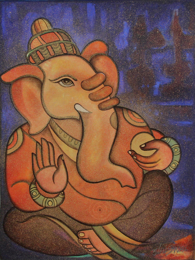 'Siddhi Vinayak' - Kubistisches Original-Indien-Gemälde von Ganesha Siddhi Vinayak