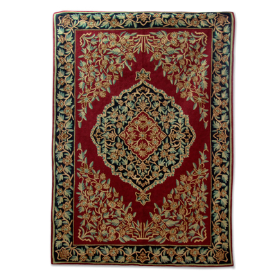Ornate India Hand Chain Stitch Wool and Cotton Rug (4 x 6)