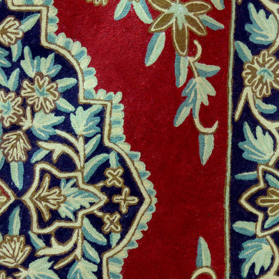 Alfombra de lana cosida en cadeneta, (4x6) - Alfombra de lana y algodón con punto de cadeneta a mano de India ornamentada (4 x 6)
