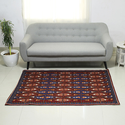 Chain stitched wool rug, 'Valley of Fire' (4x6) - Chain Stitched India Wool and Cotton Rug (4x6)