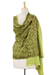 Wool shawl, 'Floral Greenery' - Green Chain Stitch Embroidery India Wool Shawl
