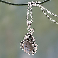 India Sterling Silver Artisan Necklace with Labradorite,'Quiet Allure'
