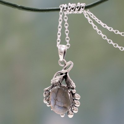 Labradorite pendant necklace, 'Quiet Allure' - India Sterling Silver Artisan Necklace with Labradorite