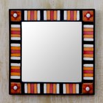 Wall mirror, 'Sunshine Reflection' - Square Wall Mirror and Frame Artisan Crafted Ceramic