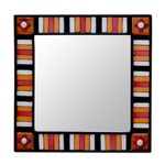 Wall mirror, 'Sunshine Reflection' - Square Wall Mirror and Frame Artisan Crafted Ceramic
