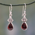 Garnet dangle earrings, 'Crimson Morn' - Garnet Earrings in Sterling Silver from India thumbail