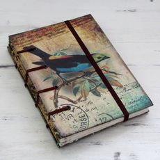 Rustic Bird Theme Journal of Handcrafted Paper, 'Message in Song'