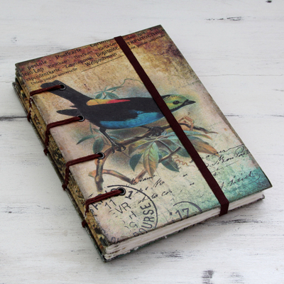 Handmade paper journal, 'Message in Song' - Rustic Bird Theme Journal of Handcrafted Paper