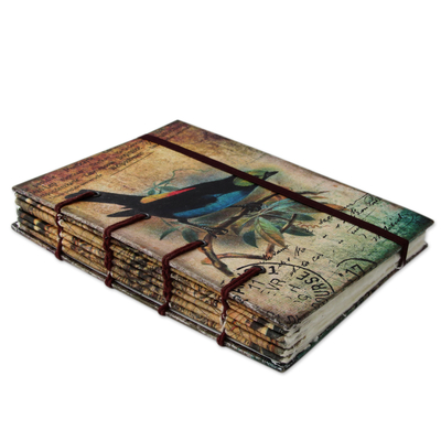 Handgeschöpftes Papiertagebuch - Rustikales Vogel-Themen-Tagebuch aus handgefertigtem Papier