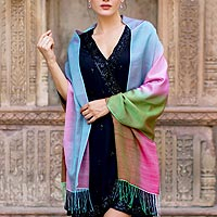 Silk and wool shawl, 'Tutti Frutti' - Women's Multicolor Shawl in Wool and Silk from India