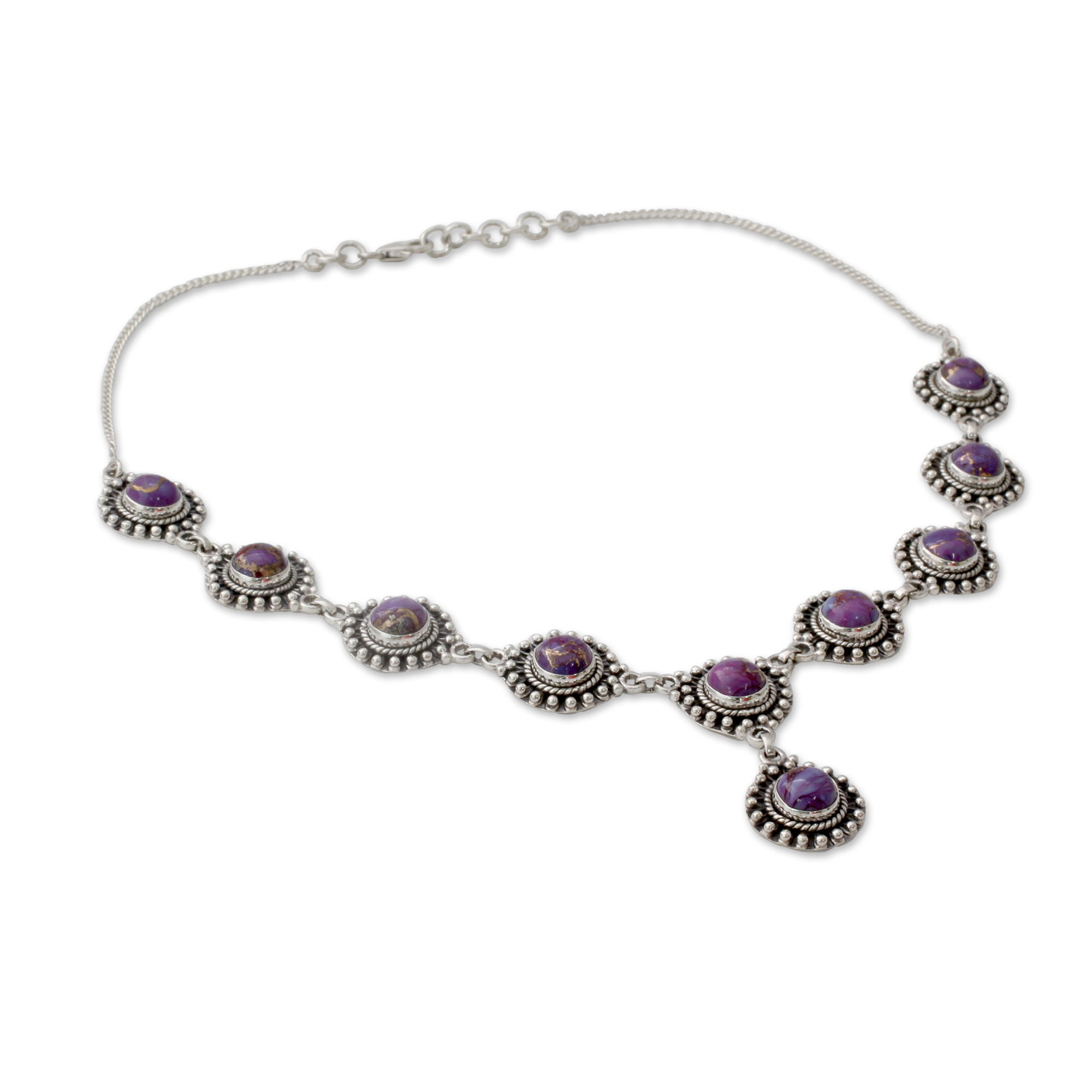 Sterling Silver Y Necklace with Purple Turquoise Gems - Mystic Lilac ...