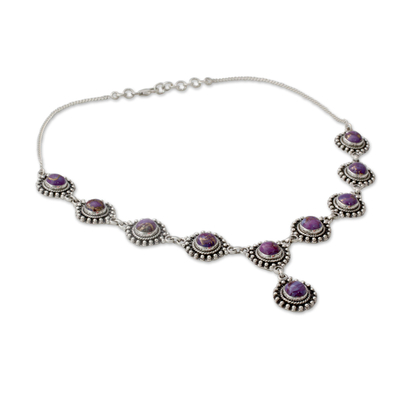 Y-Halskette aus Sterlingsilber - Y-Halskette aus Sterlingsilber mit lila-türkisfarbenen Edelsteinen