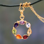 Vermeil multi-gemstone chakra necklace, 'Peace Within' - Multi-gemstone Vermeil Necklace Chakra Jewelry from India