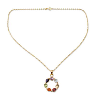 Vermeil multi-gemstone chakra necklace, 'Peace Within' - Multi-gemstone Vermeil Necklace Chakra Jewelry from India