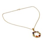 Vermeil multi-gemstone chakra necklace, 'Peace Within' - Multi-gemstone Vermeil Necklace Chakra Jewelry from India