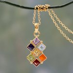 Vermeil multi-gemstone chakra necklace, 'Wellness' - Multi Gemstone Gold Vermeil Necklace Chakra Jewelry