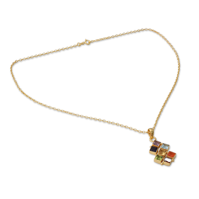 Vermeil multi-gemstone chakra necklace, 'Wellness' - Multi Gemstone Gold Vermeil Necklace Chakra Jewelry