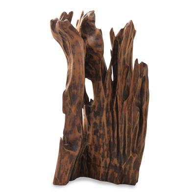 Reclaimed wood sculpture, 'Nature’s Delight' - Reclaimed Wood Art Hand Carved Abstract Sculpture