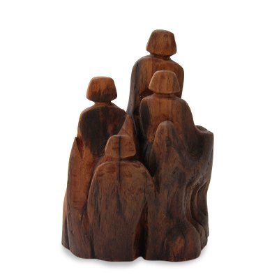 Reclaimed wood sculpture, 'Family in the Forest' - Reclaimed Indian Khair Wood Signed Sculpture