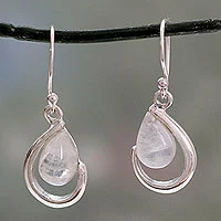 Rainbow moonstone dangle earrings, 'Sublime Symmetry' - India Handcrafted Rainbow Moonstone Earrings