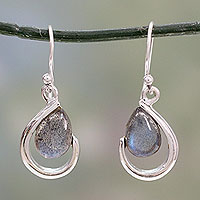 Labradorite dangle earrings, 'Sublime Symmetry' - India Labradorite and Silver Handcrafted Earrings