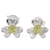 Peridot button earrings, 'Cradle Lily' - Floral Peridot and Silver Button Earrings from India