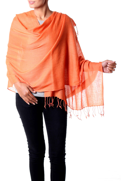 Indian Shawl Wool Blend Orange Wrap Diamond Pattern