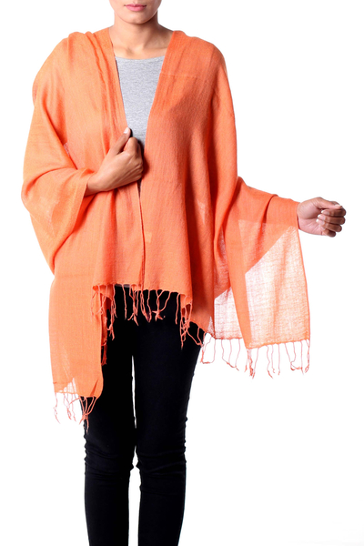 Schal aus Wollmischung - Indischer Schal aus Wollmischung in Orange mit Rautenmuster