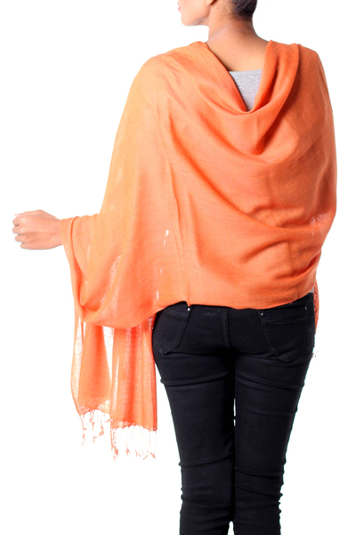 Schal aus Wollmischung - Indischer Schal aus Wollmischung in Orange mit Rautenmuster