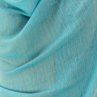 Wool blend shawl, 'Turquoise Diamond Fantasy' - Indian Turquoise Shawl Wool Blend Wrap Diamond Pattern