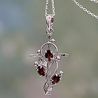 Garnet cross necklace, 'Sacred Trinity'