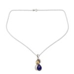 Lapis lazuli and citrine pendant necklace, 'Two Teardrops' - India Silver and Lapis Lazuli Necklace with Faceted Citrine